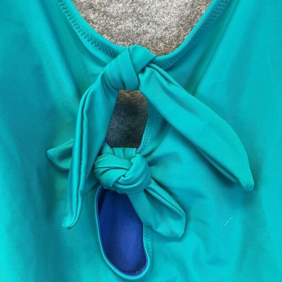 NWT OLD NAVY Women’s Swimsuit XL One-Piece Knot Front Cutout Teal Blue Bathing - Picture 3 of 15